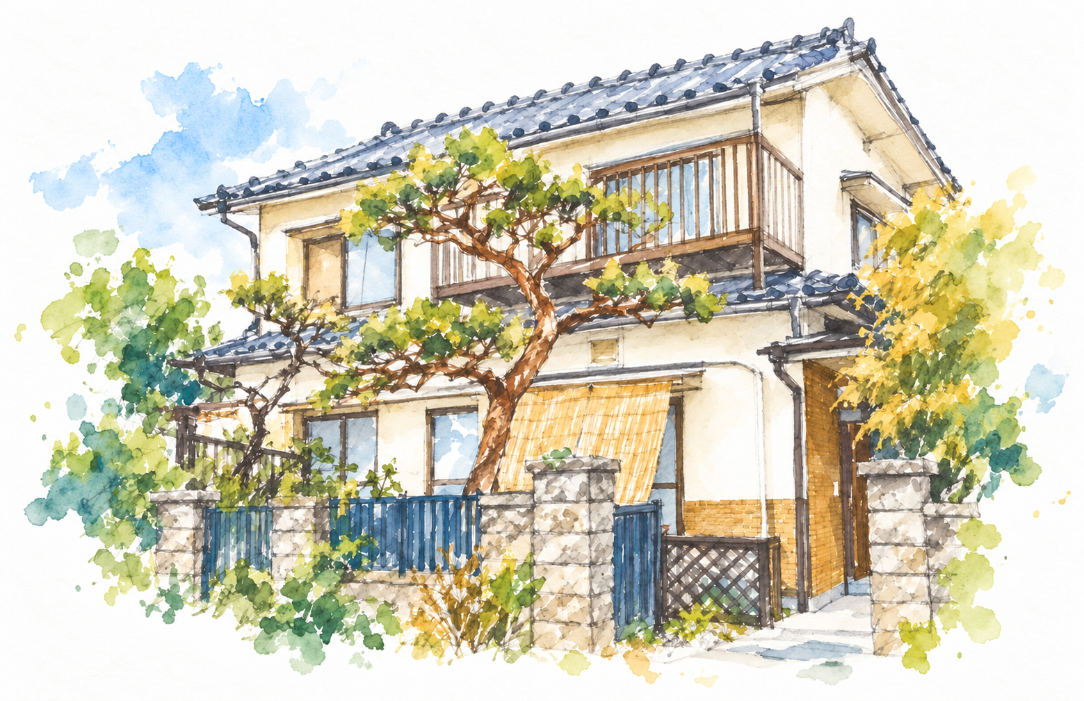 松本バックパッカーズの外観の水彩画